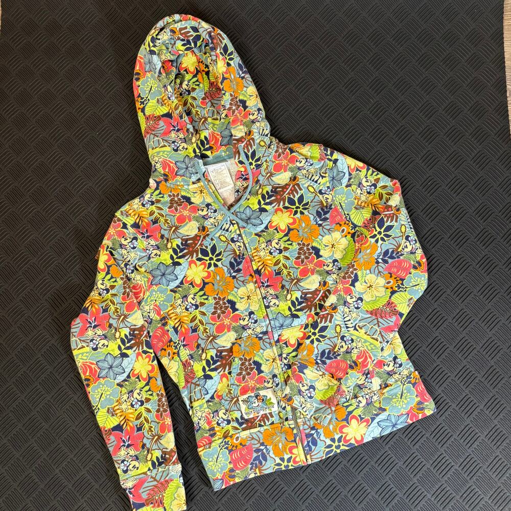 Disney World Hawaiian Tropical Floral Zip Hoodie Jacket Size Youth Small
